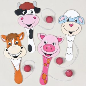 Farm Animal Paddle Ball (Pack of 4) Toys
