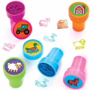 Farm Self-Inking Stampers (Pack of 10) Small Toys 5 assorted ink colours - Blue