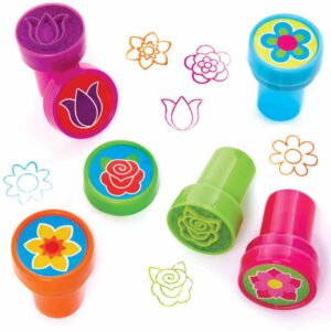 Flower Self-Inking Stampers (Pack of 10) Small Toys 5 assorted ink colours - Blue