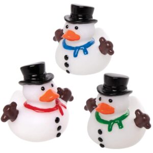 Funky Snowman Rubber Ducks (Pack of 6) Christmas Toys 3 assorted scarf colours - Red