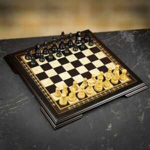 Helena Chess Set Bundle - Black & Mother of Pearl Chess Board with Walnut Pieces  - can be Engraved or Personalised