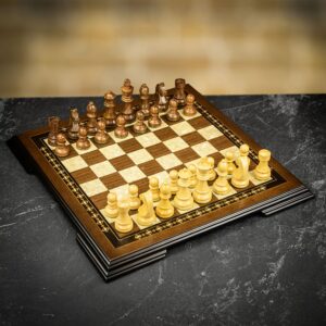 Helena Chess Set Bundle - Walnut & Mother of Pearl Chess Board with Large Walnut Pieces  - can be Engraved or Personalised