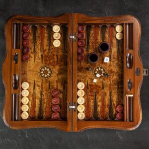 Helena Queen Carved Tournament Backgammon - Walnut  - add a Personalised Brass Plaque