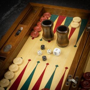 Helena Inlaid Black Leather Lid Backgammon Set - Tournament   - add a Personalised Brass Plaque