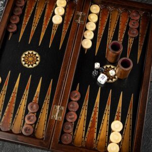 Helena Inlaid Black and Mother of Pearl Backgammon and Checkers Set - Tournament  - add a Personalised Brass Plaque
