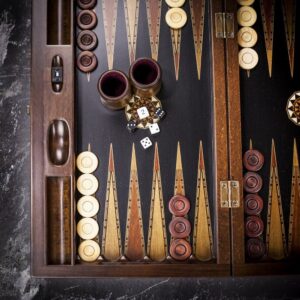 Helena Inlaid Black and Pearl Backgammon and Checkers Set - Tournament  - add a Personalised Brass Plaque