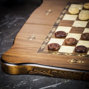 Helena Inlaid Carved Walnut Backgammon and Checkers Set - Large  - add a Personalised Brass Plaque
