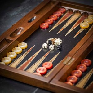 Helena Inlaid Ebony Wood and Mother of Pearl Backgammon Set - Tournament  - add a Personalised Brass Plaque