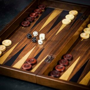 Helena Inlaid Oak Backgammon Set - Large  - add a Personalised Brass Plaque