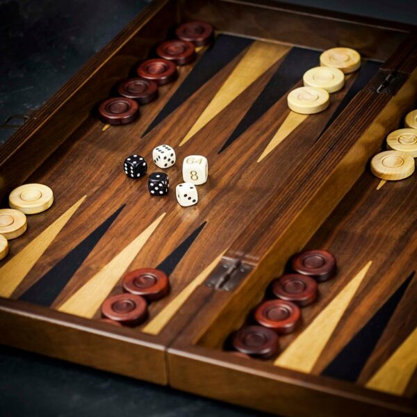 Helena Inlaid Oak Backgammon Set - Large  - add a Personalised Brass Plaque