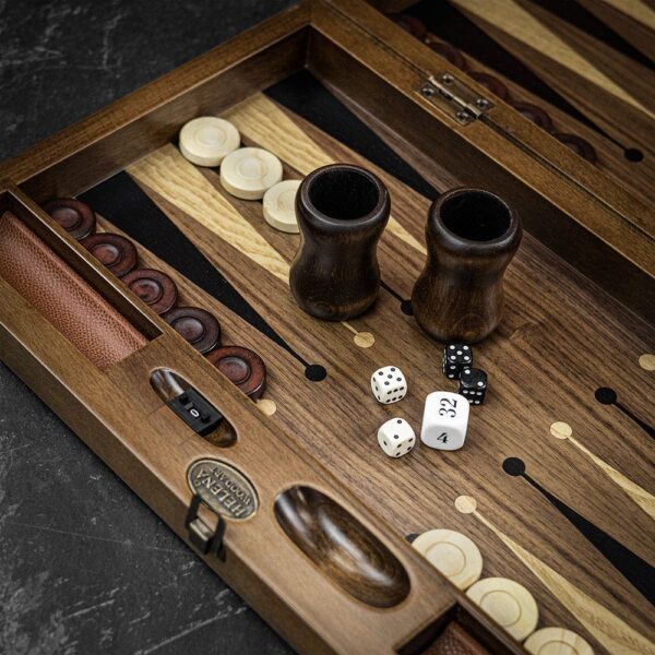 Helena Inlaid Oak Backgammon Set - Tournament  - add a Personalised Brass Plaque