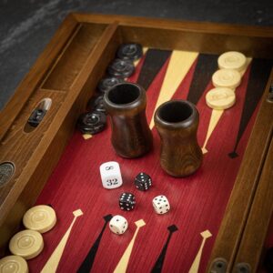 Helena Inlaid Red Leather Lid Backgammon Set - Tournament   - add a Personalised Brass Plaque