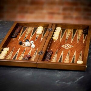 Helena Inlaid Rosewood and Mother of Pearl Backgammon and Checkers Set - Medium  - add a Personalised Brass Plaque