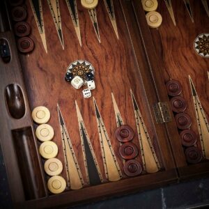 Helena Inlaid Rosewood and Mother of Pearl Backgammon and Checkers Set - Tournament  - add a Personalised Brass Plaque
