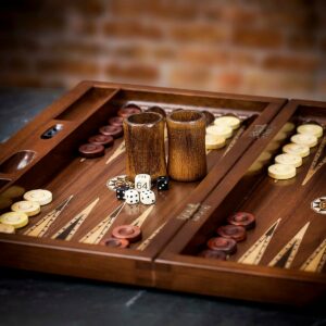 Helena Inlaid Walnut and Mother of Pearl Backgammon Set - Tournament  - add a Personalised Brass Plaque