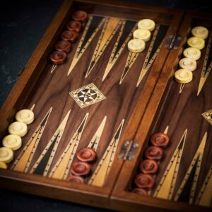 Helena Inlaid Walnut and Mother of Pearl Backgammon and Checkers Set - Medium  - add a Personalised Brass Plaque