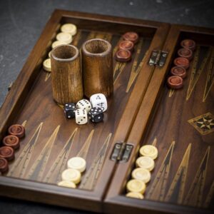 Helena Inlaid Walnut and Mother of Pearl Backgammon and Checkers Set - Travel  - add a Personalised Brass Plaque