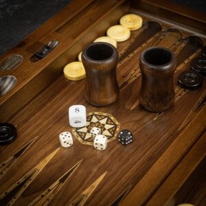 Helena Walnut & Mother of Pearl Backgammon Set - Tournament  - add a Personalised Brass Plaque