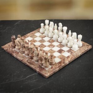 Italfama Ancient Pink and White Marble Chess Set in Case - Small  - can be Engraved or Personalised