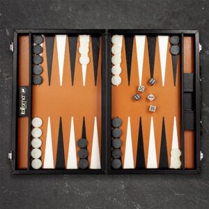 Italfama Backgammon Set Black Leatherette  - add a Personalised Brass Plaque