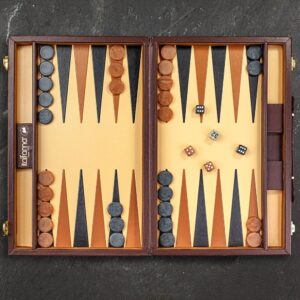 Italfama Backgammon Set Caramel and Cream Leatherette - Medium  - add a Personalised Brass Plaque