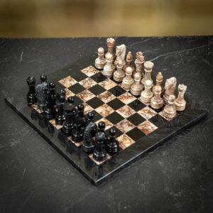 Italfama Black and Pink Marble Chess Set - Small  - can be Engraved or Personalised