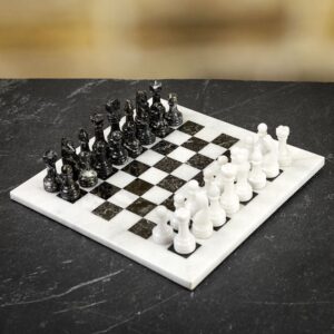 Italfama Black and White Marble Chess Set in Case - Small  - can be Engraved or Personalised