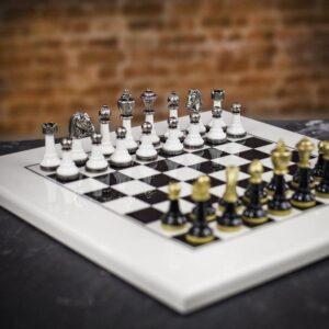 Italfama Black and White Staunton Chess Set with Lacquered Inlaid Board - Medium  - can be Engraved or Personalised