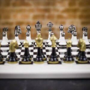 Italfama Black and White Zinc Metal Staunton Chess Pieces - Medium  - can be Engraved or Personalised