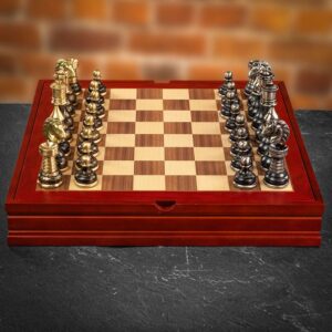 Italfama Brass Fantasy Lacquer Chess Set With Inlaid Wooden Chess Box - Medium  - can be Engraved or Personalised
