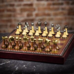 Italfama Chess and Backgammon Set in Leatherette Case - 35 x 35cm  - add a Personalised Brass Plaque