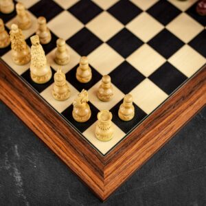 Italfama Detailed Carved Wooden Chess Pieces With Deluxe Black Chess Board - Large  - can be Engraved or Personalised