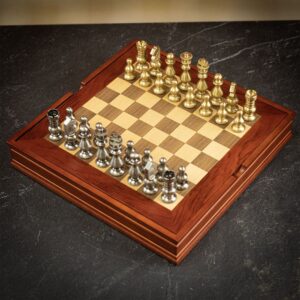 Italfama French Chess Pieces + Wood Chess Board with Storage - Small (Bundle)  - can be Engraved or Personalised