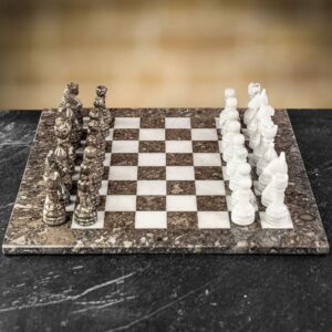 Italfama Grey and White Marble Chess Set - Medium  - can be Engraved or Personalised
