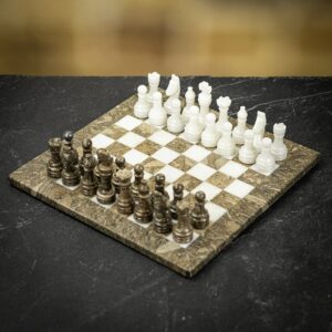 Italfama Grey and White Marble Chess Set - Small  - can be Engraved or Personalised