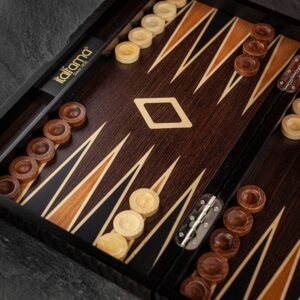 Italfama Hand Carved Dark Wenge Backgammon Set - Medium  - add a Personalised Brass Plaque