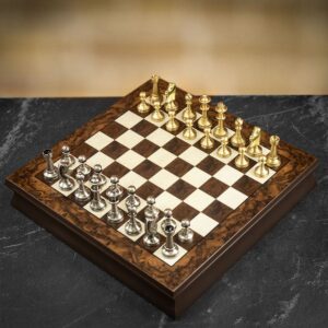 Italfama Large Staunton Chess Pieces + Walnut and Maple Wood Chess Board with Storage - Medium (Bundle)  - can be Engraved or Personalised