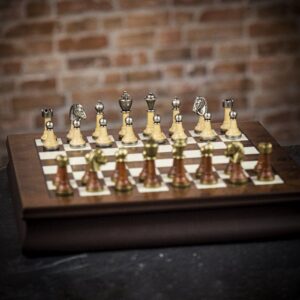 Italfama Metal and Wood Chess Set - Medium  - can be Engraved or Personalised
