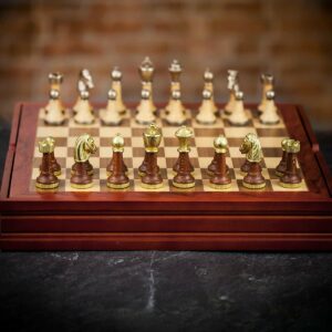 Italfama Metal and Wood Chess Set with Storage - Medium  - can be Engraved or Personalised