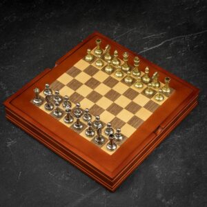 Italfama Mignon Flower Chess Pieces and Wood Chess Board with Storage - Small (Bundle)  - can be Engraved or Personalised