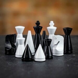 Italfama Modern Black and White Chess Pieces - Medium  - can be Engraved or Personalised