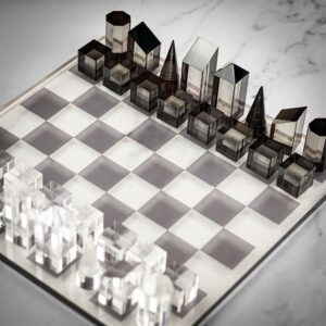 Italfama Plexiglass Chess Set - Grey/Translucent - Small  - Engrave with a personalised message  - can be Engraved or Personalised