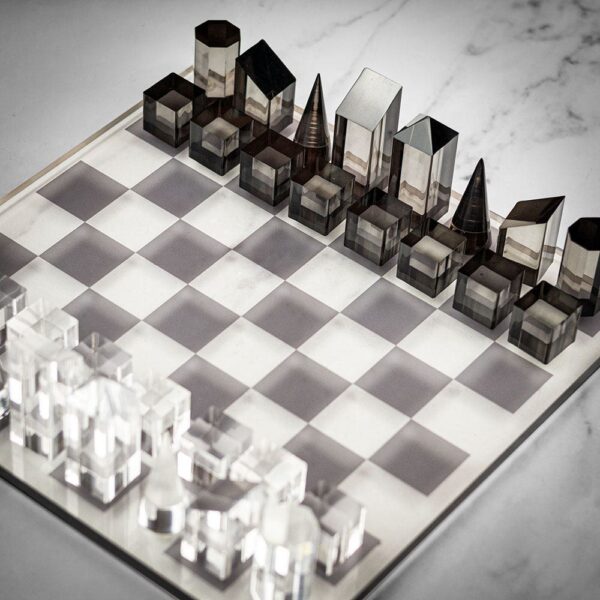 Italfama Plexiglass Chess Set - Grey/Translucent - Small  - Engrave with a personalised message  - can be Engraved or Personalised