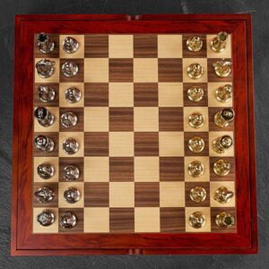 Italfama Silver and Gold Staunton Chess Pieces With Wooden Storage Box - Medium  - can be Engraved or Personalised