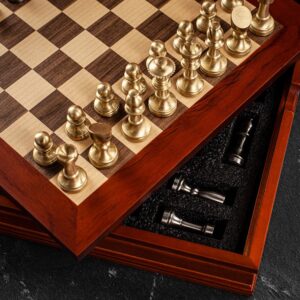 Italfama Solid Brass Staunton Chess Set with Storage - Small  - can be Engraved or Personalised