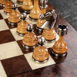 Italfama Solid Brass & Wood Staunton Chess Pieces - Medium  - can be Engraved or Personalised