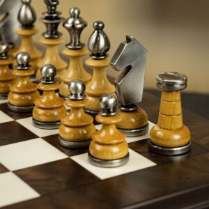Italfama Solid Brass and Wood Contemporary Stylish Chess Pieces - Large  - can be Engraved or Personalised