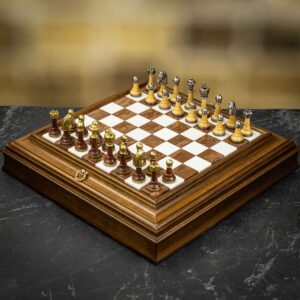 Italfama Wood and Metal Pieces in Wooden Marble Top Board with Chess Compartment - Medium  - can be Engraved or Personalised