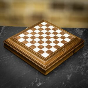 Italfama Wooden Chess Board with Marble Top and Chess Compartment - Medium  - can be Engraved or Personalised