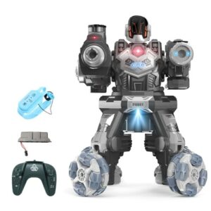 JC09 2.4G Remote Control Robot 4 Wheel Drive Water Bomb Spray Robot Toy with Lights Music(2 Remote Control)